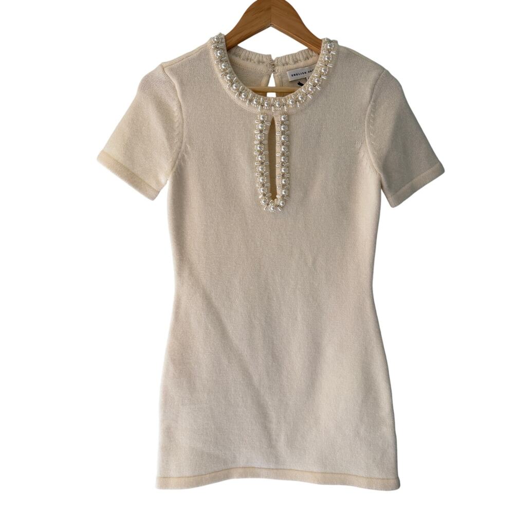 NWT English Factory Cream Pearl-Trim Sweater Dress XS Bridal Holiday